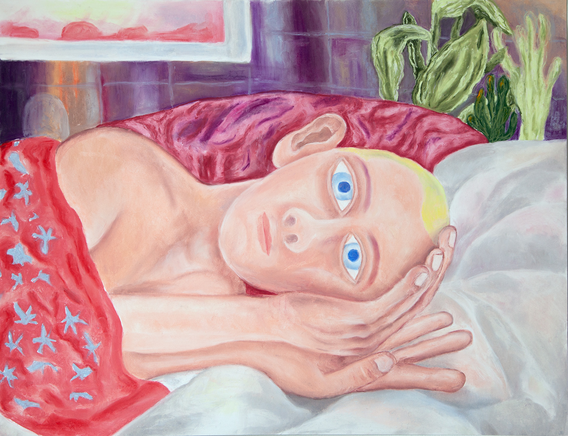 “I Wanna Stay in Bed With You All Day”, 2024, soft pastel on paper, 50 x 65 cm